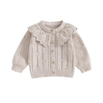 Newborn Baby Girls Knit Cardigans Long Sleeve Crewneck Hollow Knit Thin Sweater Toddler Button Tops Coat Outwear (Apricot-Doll Collar, 6-12 Months)