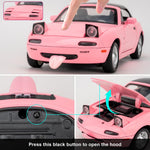 Guarsiliymi 1:24 Scale Car Model Compatible for Collectible MX-5 Toy Vehicle, Zinc Alloy Pull Back Toy Car with Sound and Light for Kids Adults, Birthday Gift Pink