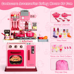 DRAMATION Kids Kitchen Playset, 27.1 Inches Play Kitchen with Sound and Light, Kitchen Set for Toddlers 1-3 3-5, Cooking Stove, Play Sink and Kitchen Accessories, Toy Kitchen (Pink)