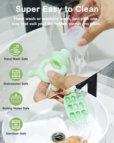 Silicone Baby Fruit Feeder & Freezer Nibble Tray Combo, Baby Teethers, Breastmilk Popsicle Molds for Teething Relief, BPA Free Fresh Food Feeder for Safe Infant Self Feeding (Sage Green)