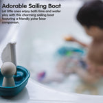PlanToys® Polar Bear Sailing Boat Bath Toy for Toddlers | Montessori Wooden Water Toys for Kids | Eco-Friendly Floating Boat for Bathtub, Pool & Water Table