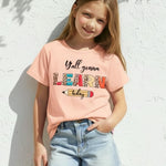 PATPAT Girls T Shirts Size 8-9 Years, Apricot Graphic Tees, Crew Neck Short Sleeve Shirts Trendy Clothes Cute Concert Outfits Cute Tops