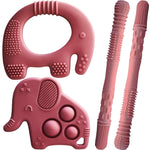 Mummentos Silicone Baby Teething Toys, Soft Teether Set for Sore Gums, BPA Free Chew Toys for Infants 3+ Months, Textured Teething Relief, Easy Grip Design (Rose Pink)