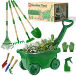 VICHTOP 10Pcs Kids Gardening Tools Set - Wheelbarrow Toys with Shovel, Rake, Hoe and Leaf Rake for Outdoor Backyard Play, STEM Educational Toys, for Toddler Boys & Girls Ages 3 4 5