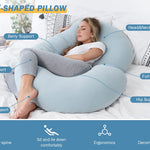 INSEN Pregnancy Pillows for Sleeping, Maternity Pillow with Cooling Cotton Cover, C Shaped for Pregnant Side Sleeping (Green Jersey)