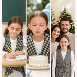 PATPAT Girls Spring Fall Outfit – Ribbed Knit Dress with Classic Plaid Cardigan – School & Photo Day Clothes, White Houndstooth, 5–6 Years