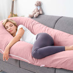 Meiz Pregnancy Pillow, Cooling Silky Pregnancy Pillows for Sleeping, 65" U Shaped Full Body Maternity Pillow for Pregnant Women, with Washable Jersey Cotton Cover, Pink