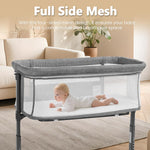 Kinder King Baby Bassinet Bedside Sleeper, Newborn Baby Bedside Crib w/Wheels, All-Sided Mesh, Adjustable Height, Removable Soft Mattress, No Tool to Assemble, Grey
