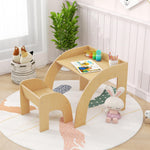 Costzon Kids Table and Chairs, Montessori Weaning Wooden Desk and Chair w/Wide Tabletop, Curved Edges, Space-Saving Design for Kids' Room, Nursery and Playroom, Toddler Table and Chair Set (Natural)