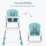 Dream On Me TableTalk 2-in-1 High Chair for Baby & Toddler – Convertible High Chair to Junior Chair, Removable Padded Seat, Dual Dishwasher-Safe Trays, Styrdy Steel Frame, Quick Folding Design – Aqua