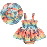 Mubineo Baby Girl Summer Clothes Floral Romper Dress Infant Sleeveless Rompers Skirt One Piece Boho Sun Dress Outfits (Blue Orange Beach, 6-12 Months)