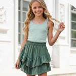 PATPAT Girls Skirt Sets Size 9-10, Green Crop Tank Tops + Pleated Skirts with Built in Shorts 2 Piece Outfits, Tween Girls Trendy Clothes Y2K Outfits Streetwear