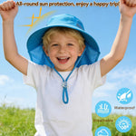 Rosoz Kids Sun Hat with Neck Flap UV Protection Summer Toddler Beach Hat Unisex Ponytail Hat Wide Brim Fishing Hat-Blue