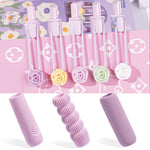 MOZXIRZ 5 Pcs Gel Ink Pens Retractable Pens Cute Flower Pen 0.5mm Black Ink Writing Pen Office School Supplies Aesthetic Pens for Women Girls (Purple)