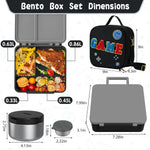 Aimsnk Kids Bento Lunch Box with 8oz Soup Thermo, Kids Leakproof Lunch Food Containers with 4 Compartment,Insulated Hot Food Jar with Lunch Bag for School, Travel (Black)
