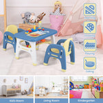Costzon Kids Table and Chairs, Montessori Play Toddler Activity Table Set w/Storage Shelf and Building Blocks for Preschool & Kindergarten, Cute Dinosau Shape Toddler Desk Set (Easy to Clean)