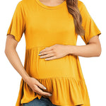 Xpenyo Women Tiered Maternity Top Fashion Short Sleeve Casual Pregnancy Blouse Shirts Lemon Yellow L
