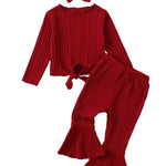 Kucnuzki 3T 4T Girl Clothes Toddler Girl Outfit Long Sleeve Plain T Shirts Tops Bell Bottoms Red Pants Little Girl Outfit Fall Winter Clothes