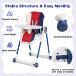 BABY JOY High Chair for Babies & Toddlers, Foldable Highchair with Adjustable Backrest/Footrest/Seat Height, Double Removable Trays, Detachable Seat Cushion, 4 Lockable Wheels (Colorful)