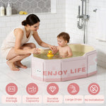 Xynzanic Collapsible Baby Bathtub for Shower, Portable Foldable Toddler Bath Tub with Non-Slip Base, Compact Travel Essentials for Kids & Infants, Easy Storage in Small Spaces, Pink