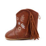 Covvoliy Baby Boys Girls Western Cowboy Boots Non-Slip Soft Sole PU Booties First Walker Crib Outdoor Shoes for Toddler (Light Brown Floral, 6-12 Months)