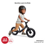 Radio Flyer Ultra Lite Balance Bike, Black, for Kids Ages 1.5-5, Pedal Free for Quick Learning, Lightweight Frame, Rubber Air Tires, Tool-Free Adjustable Seat, Footrest, Kid & Toddler Balance Bikes