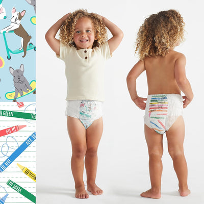 The Honest Company Potty Training Bundle | Plant-Based, Fragrance-Free Toddler Flushable Wipes (42 Count) + Size 2T/3T Training Pants (66 Count) (up to 34 lbs) | Let's Color + See Me Rollin'