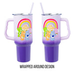 Silver Buffalo Care Bears Rainbow Featuring Funshine, Cheer, Grumpy, Friend, and Good Luck Bear Stainless Steel Tumbler with Handle and Straw, Fits in Standard Cup Holder, 40 Ounces