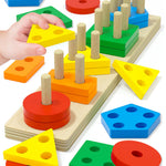 Tonberless Montessori Toys for 1 2 3 Year Old Boy Girl, Toys for Ages 2-4 Toddlers Kids Baby, 1 2 Year Old Boy Girl Birthday Gifts, Wooden Learning Puzzles Shape Sorter Toys for Toddlers 1-3