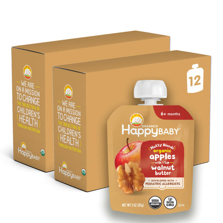 Happy Baby organic baby food package with packaging on a white background