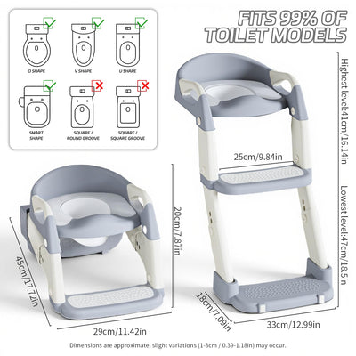 Snugzy Toddler Potty Training Seat 3-in-1 Foldable Potty Training Toilet with Step Stool Adjustable Potty Chair with Urinals (Grey)