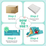 FURNAWAY 12pcs Modular Kids Play Couch - DIY Creativing Kids Couch for Boys and Girls Toddler Sofa Children Convertible Foam Sofa for Playroom Living Room(Cyan)