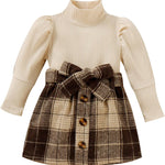 fhutpw Baby Toddler Girl Outfits Fall Winter Clothes Turtleneck Knitted Cotton Long Sleeves Tops & Button Mini Skirts Set