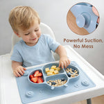 ROCCED Suction Plates for Baby placemat Spoon Fork Set for Toddlers, Silicone Baby Plates with Suction Baby Dishes for Kids Plates-Dusty blue