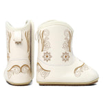 DUONITITI Baby Cowboy Cowgirl Boots Infant Western Embroidery Shoes for First Walker (White, 18-24 Months)