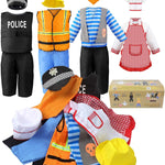 Jeowoqao Boy's Dress Up Costumes Set, Kids Role Play Set 11pcs Dress Up Trunk Pirate, Chef, Construction Worker, Policeman Costume For Kids Girls Toddler Age 3 4 5 6 Christmas Birthday Gift