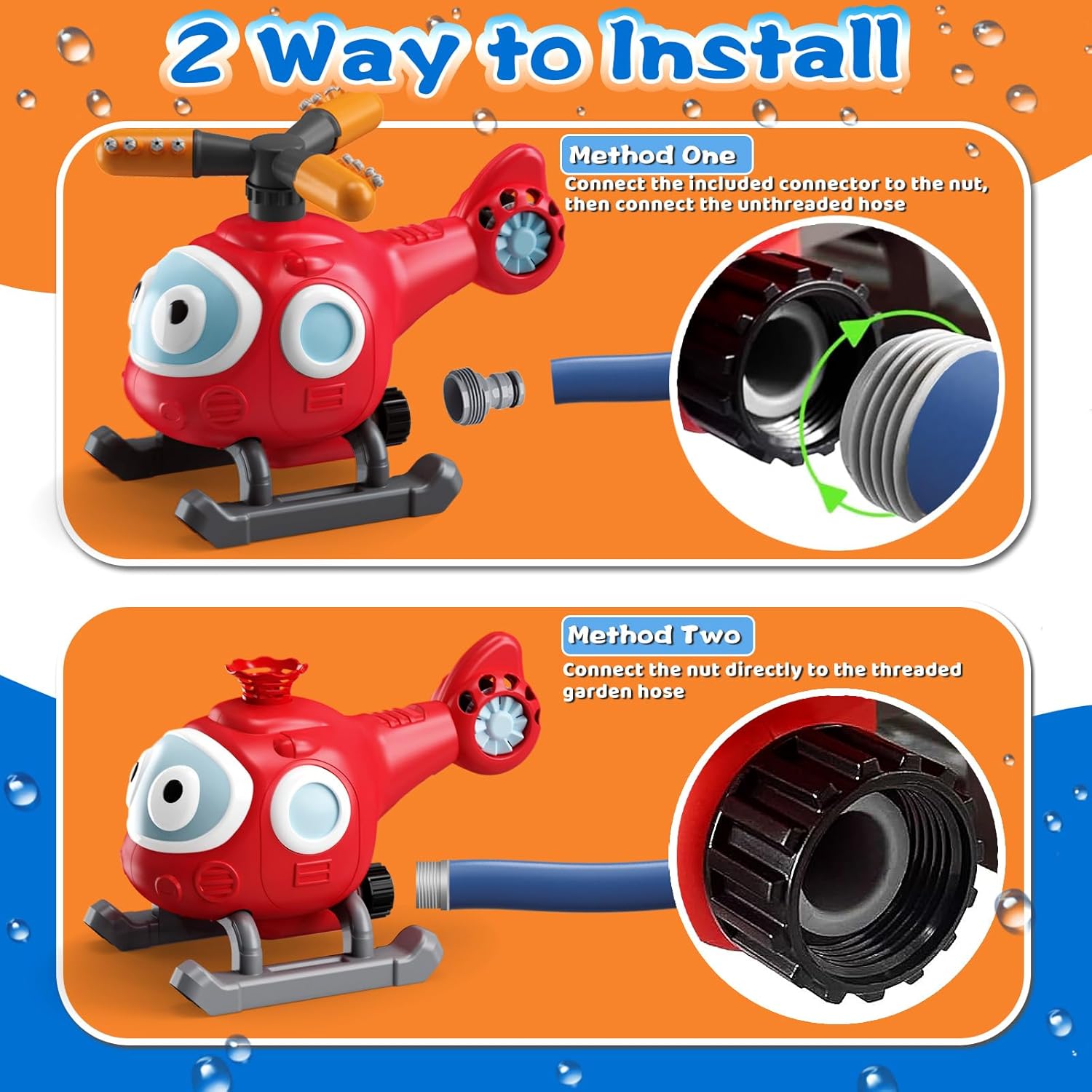 Water Sprinkler Baseball Toy for Kids, 2 in 1 Helicopter Water Sprinkler T Ball Set with 2 Spray Modes, Summer Outdoor Water Spray Toys for Toddlers Yard, Ages 3+