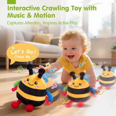 hahaland Baby Toy for 6 + 12 18 Months – Crawling Musical Dancing Bouncing Learning Bee Plush, Interactive Tummy Time Toy for 1 2 3 Year Old Boys Girls Birthday Gifts