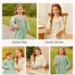 PATPAT Toddler Girl 2-Pack Long Sleeve A-line Dress Set Spring Festivals & Family Photos, Light Green Flower, 6-7 Years