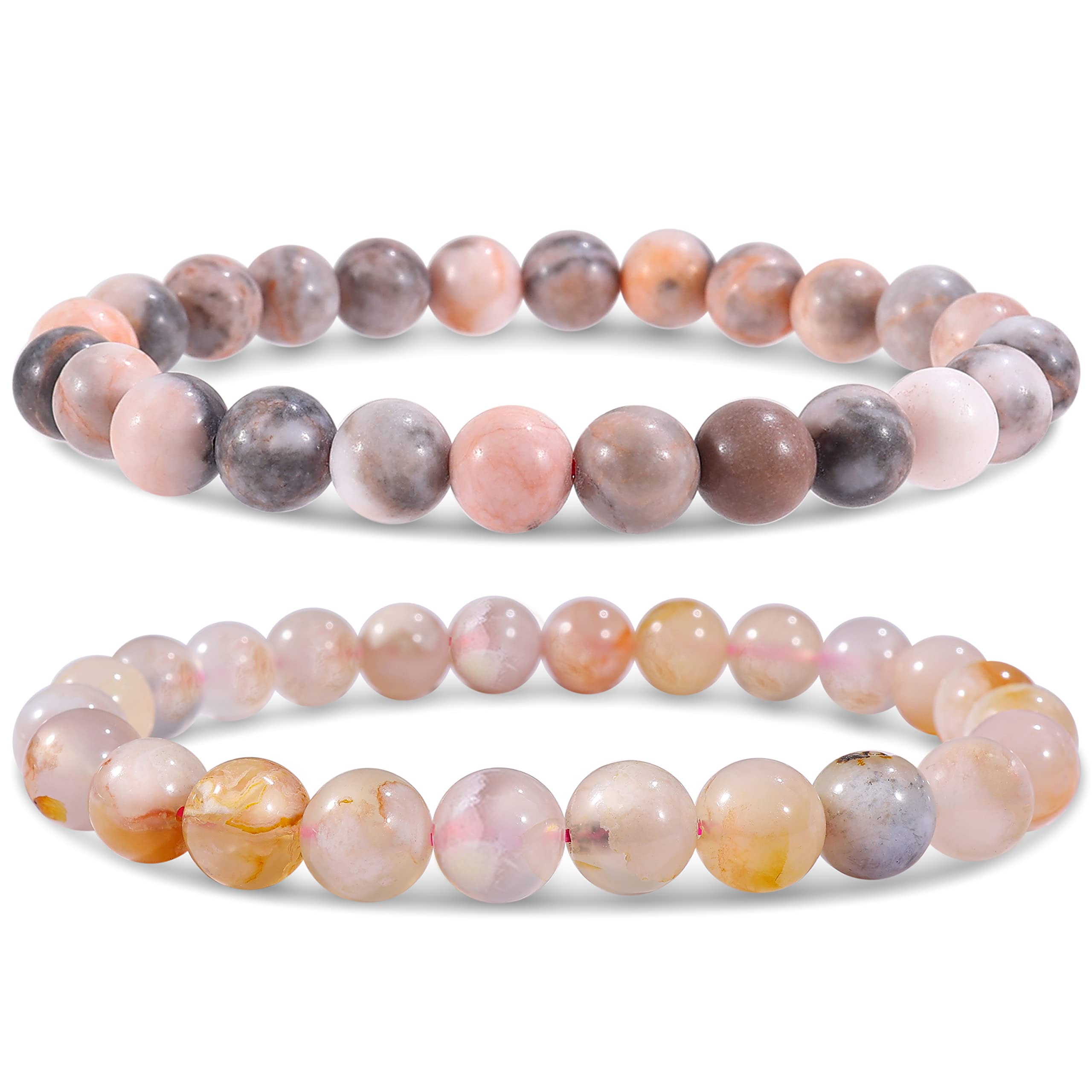 Bivei Natural Gemstone Semi Precious Healing Crystals Handmade Stretchy Round Beads Bracelet, Enhance Positive Energy