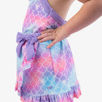RuffleButts Girls Swim Bow Skirt Cover-Up - Shimmer Mermaid Tale, 2T/3T