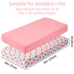 GUNTAIL Baby Crib Sheets for Boys Girls, 2 Pack Fitted Crib Sheet for Standard Crib and Toddler Mattress, Soft Microfiber Baby Sheet 52x28x8in. (Love & Pink)