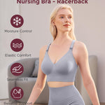 Momcozy Nursing Bras for Breastfeeding, Ribbed Maternity Bra with Racerback, Soft Stretchy Nursing Sports Bra for Yoga Gray