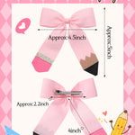 Hair Bows for Girls doboi 2PCS 4.5"Baby Hair Clips Pencil Ribbon Hair Accessories Hair Bow Alligator Clips for Baby Girls Toddlers Kids Teenagers Children Back to School Pink Bows in Pairs
