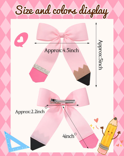 Hair Bows for Girls doboi 2PCS 4.5"Baby Hair Clips Pencil Ribbon Hair Accessories Hair Bow Alligator Clips for Baby Girls Toddlers Kids Teenagers Children Back to School Pink Bows in Pairs