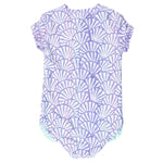 RuffleButts Girls UPF50+ Sun Protection Front Zipper Short Sleeve Rash Guard One Piece Swimsuit - Magical Mermaid, 3T