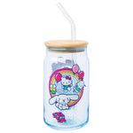 Silver Buffalo Sanrio Hello Kitty & Friends Floating Car Balloons Featuring Cinnamoroll, Pochacco, and Keroppi Glass Jar Tumbler with Bamboo Lid and Glass Straw, 16 Ounces