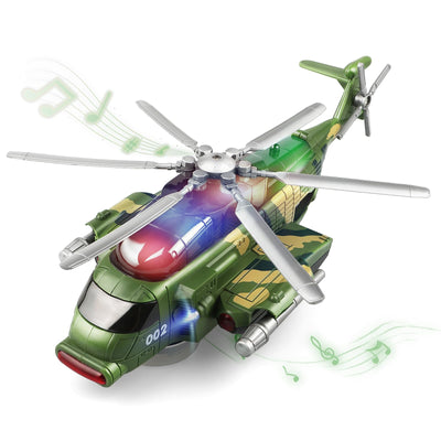 victob Helicopter Military Toy - Airplane with Lights and Music, Bump and Go Airplane Toys for Toddlers Boys Girls 3 4 5 6 7 8 Years Old, Easter Birthday Gift Toy for Kids