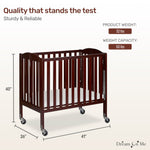Dream On Me 3-in-1 Portable Mini Baby Crib in Espresso, GreenGuard Gold & JPMA, Birchwood, Quick Fold Patent, Playpen or Changer, Storage or Travel, Heavy Duty Steel Castors, 3 Heights1″ Mattress Pad