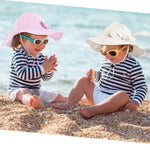 Baby Girl Sun Hat with UPF 50+ Outdoor Adjustable Beach Hat with Wide Brim Bucket Hats (12-24 Months,White & Pink-Stripe 2pcs)